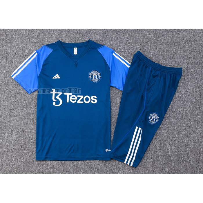Tuta da Track del Manchester United Manga Corta 2023-2024 Blu - Pantalon Corto